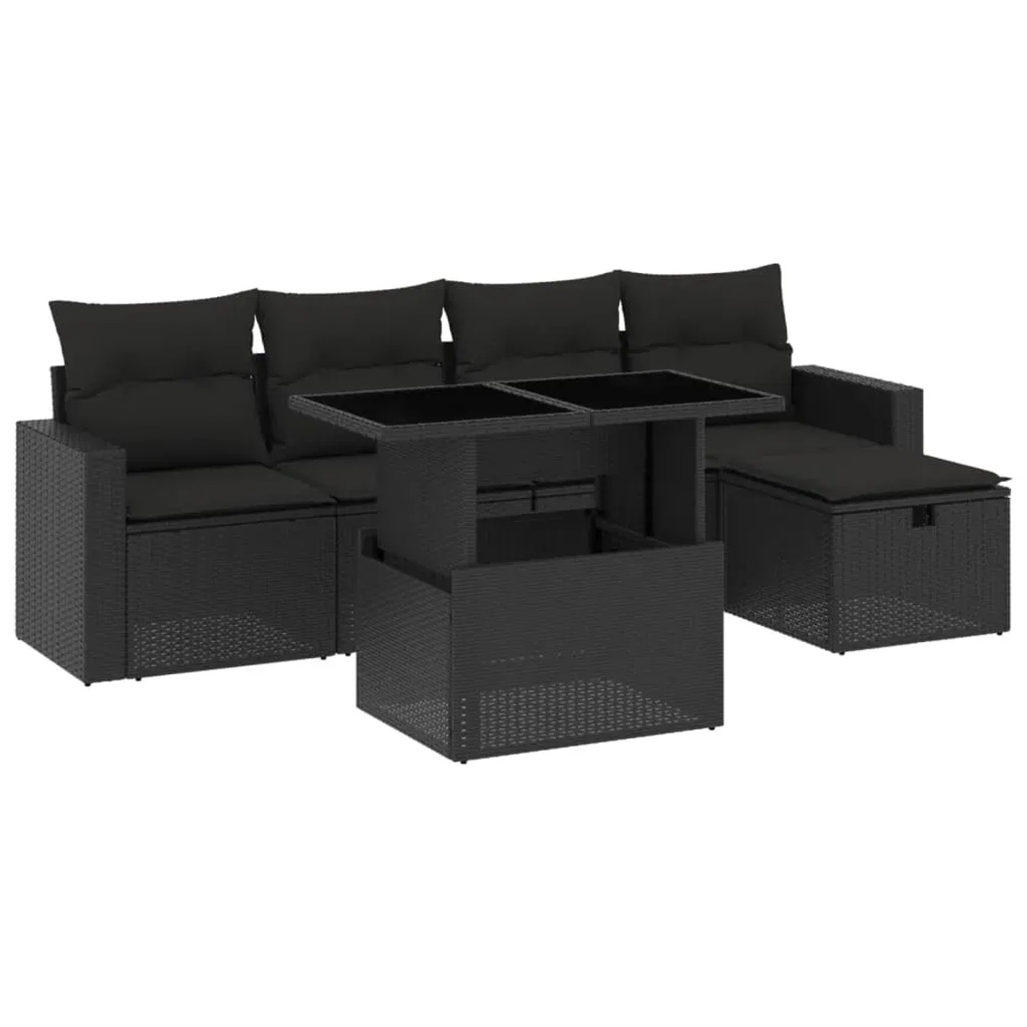 vidaXL 6-Tlg Garten-Sofagarnitur mit Kissen Schwarz Poly Rattan 3274805 günstig online kaufen