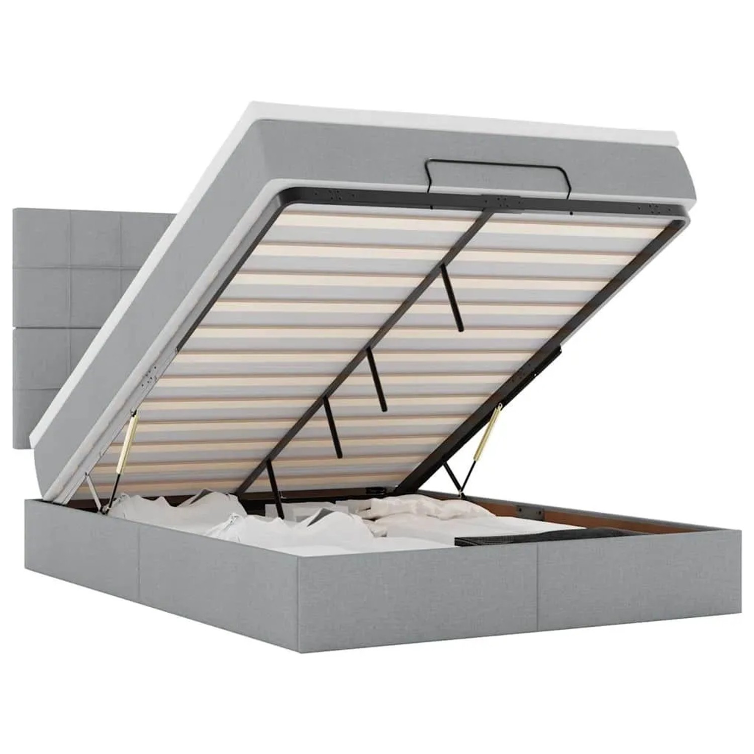 vidaXL Ottoman-Bett mit Matratze und LEDs Hellgrau 140x200 cm Stoff 3314010