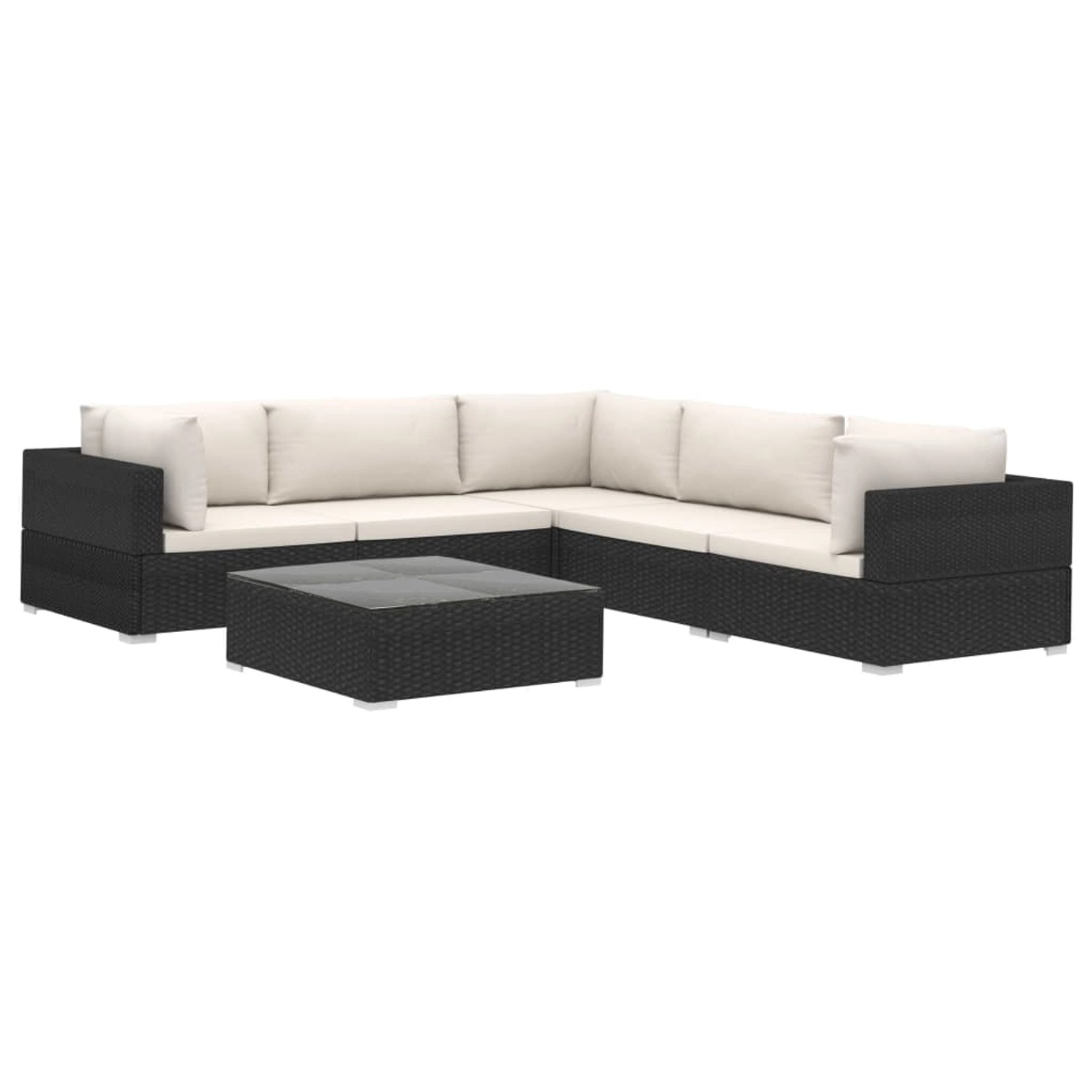 vidaXL 6-Tlg Garten-Lounge-Set mit Auflagen Poly Rattan Schwarz 46770