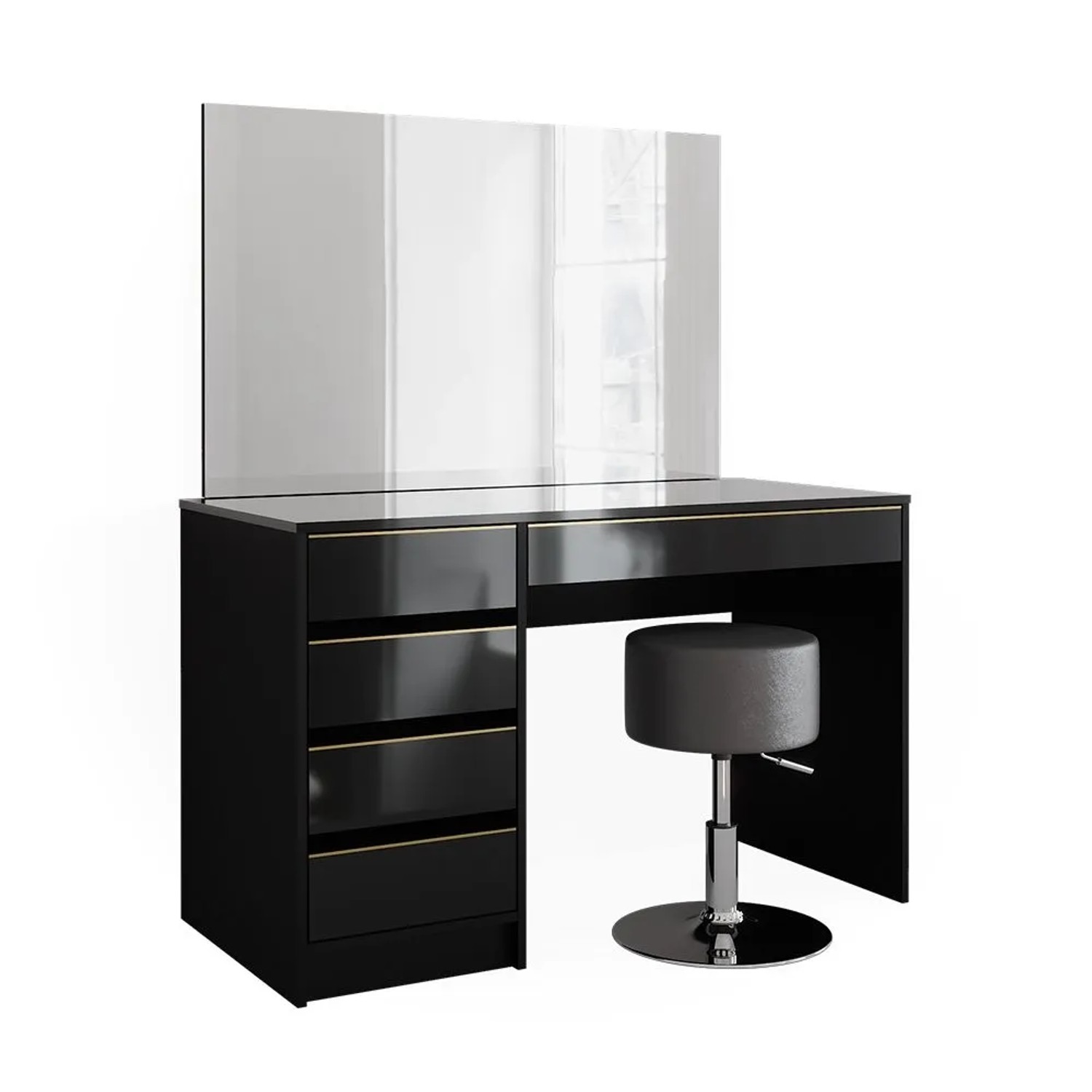 Vicco Schminktisch-Set Sherry Schwarz/Gold 120 x 145 mit Spiegel und Hocker