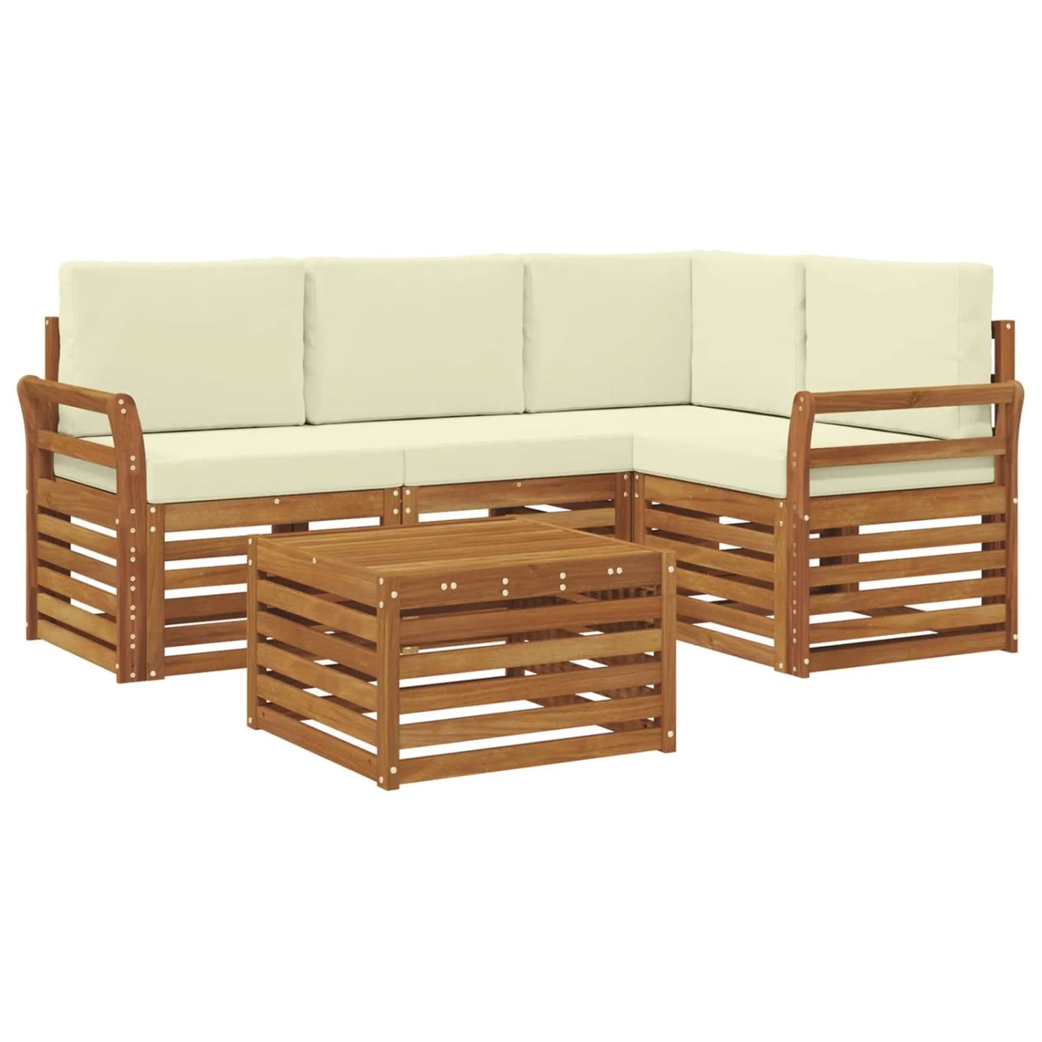 vidaXL Sofagarnituren 5 Tlg Natur und Creme Massivholz Akazie 3374770
