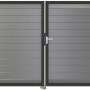GroJa Lumino Steckzaun Tor, DIN Rechts, silbergrau, 2-flügelig mit Beschlagset und Aluminiumrahmen.
