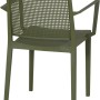 Siena Garden Stapelsessel Square in Olive, Gartenstuhl mit Armlehne und Gittermuster im Rücken.