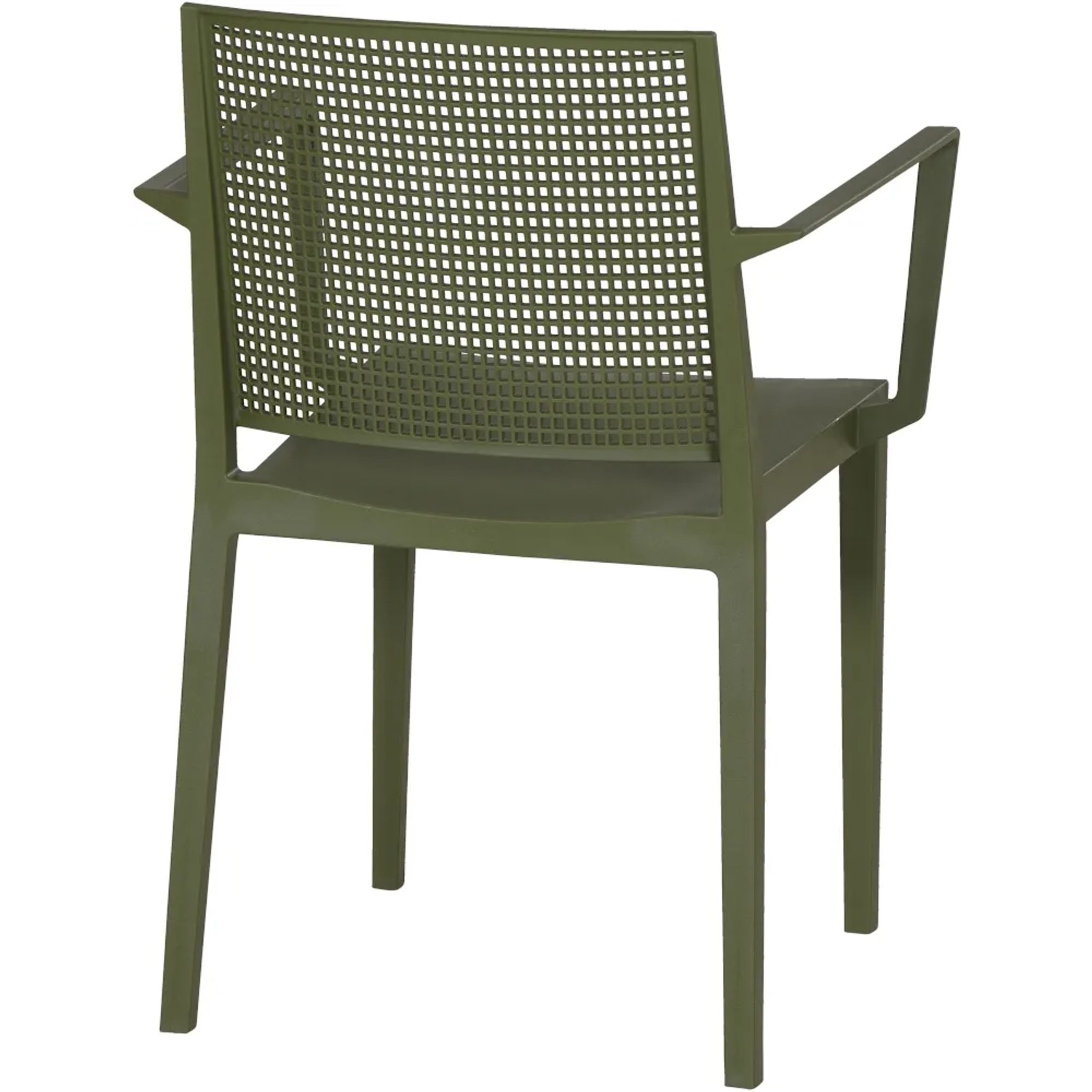 Siena Garden Stapelsessel Square in Olive, Gartenstuhl mit Armlehne und Gittermuster im Rücken.