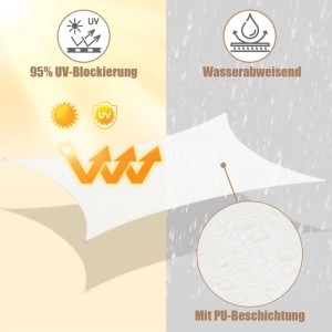 WOLTU Sonnensegel, creme, 3,6x3,6x5,1m, UV-Schutz, wasserabweisend, PES 200 g/m².