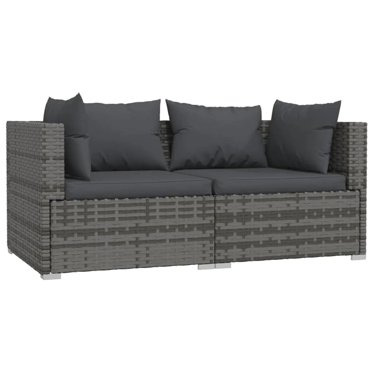 vidaXL 2-Sitzer-Sofa mit Kissen Grau Poly Rattan Modell 1