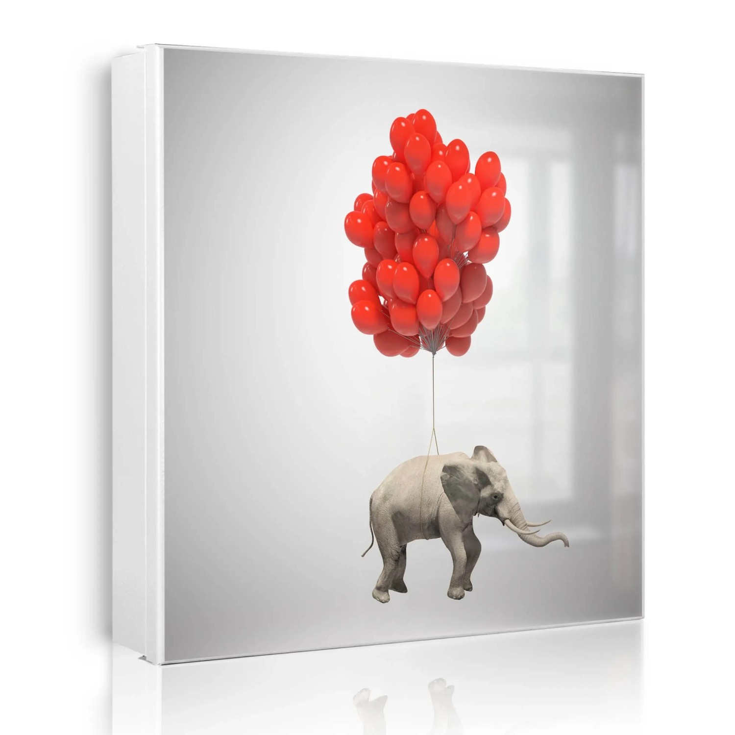 Banjado Großer Schlüsselkasten Metall 30x30cm Weiß Scharnier Links 50 Haken Beschreibbar Magnetisch Motiv Fliegender Elefant