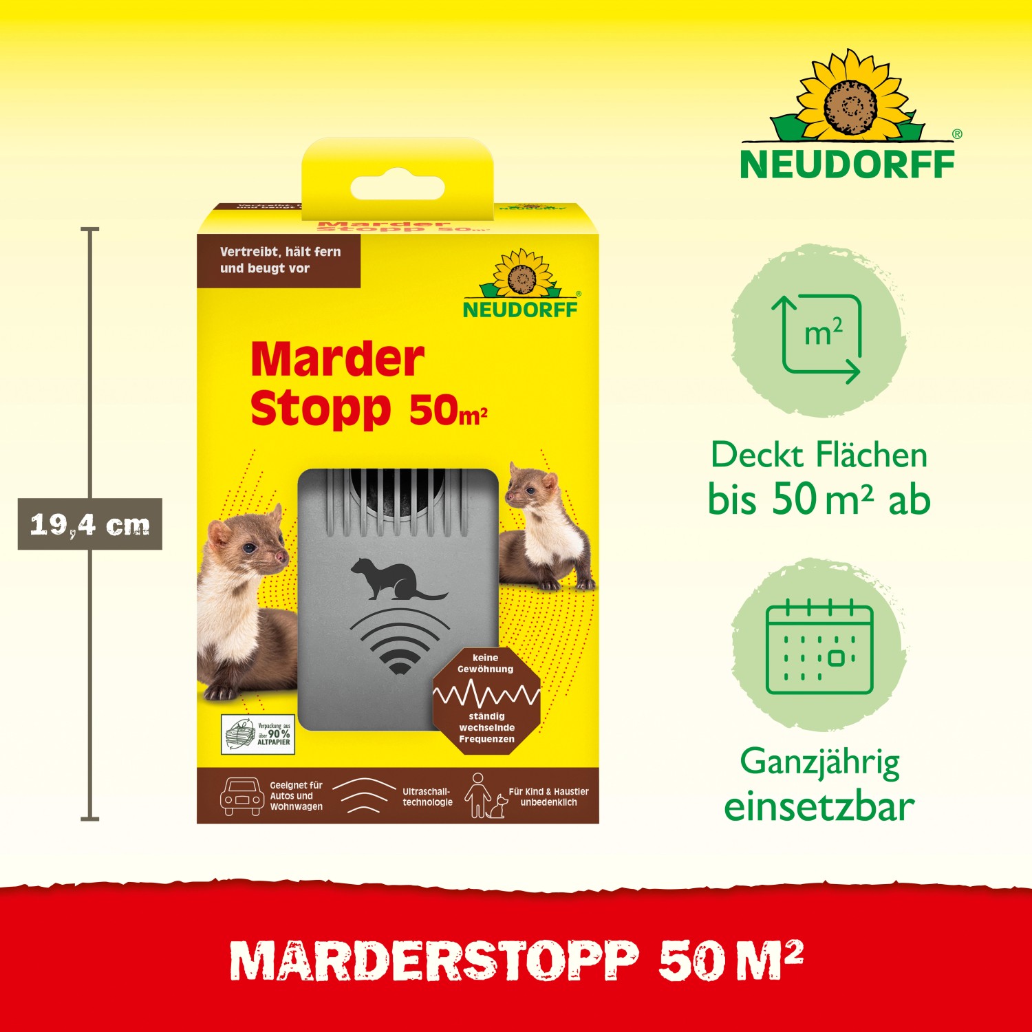 Neudorff Marderstopp 50 m²: Marderschreck zur Marderabwehr für Garage, Dachboden & Auto.