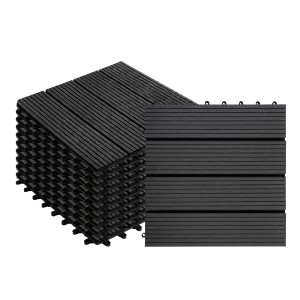 KARAT WPC Terrassenfliesen Royal, 11er-Set in Anthrazit. Wetterfeste Klickfliesen für Terrasse & Balkon.