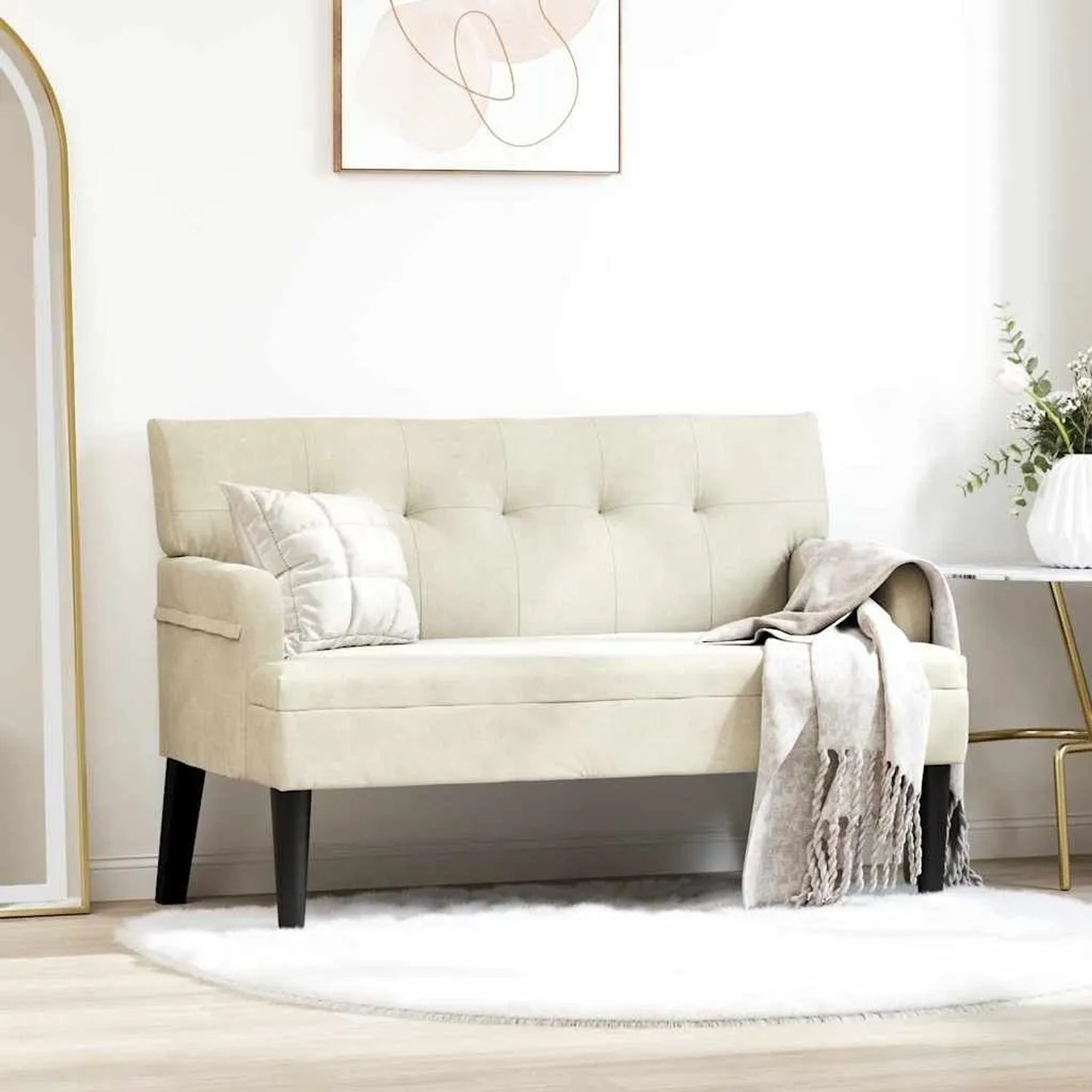 vidaXL Chesterfield Bank Creme 112 x 65,5 x 75 cm Samt 42019293_2