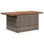 Grauer vidaXL Gartentisch mit Holzplatte, Teil des 9-tlg. Rattan Sofa-Sets mit Stauraum.