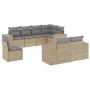 Beige 8-tlg. vidaXL Garten-Sofagarnitur aus Poly Rattan mit grauen Kissen.