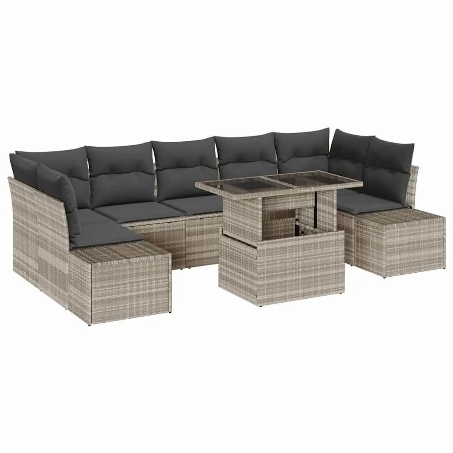 vidaXL Garten-Sofa-Set mit Kissen 8-Tlg Hellgrau und Dunkelgrau 3357875