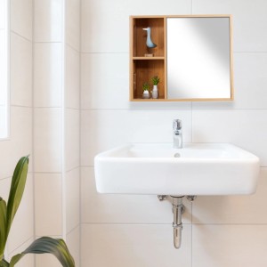 Relaxdays Spiegelschrank Bambus MDF Glas Natur mit Regalfächern Höhenverstellbar 45 cm x 54,5 cm x 20 cm 8,2 kg