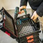Offener, schwarzer PROREGAL QBRICK Werkzeugkasten Pro Toolbox mit Werkzeug und Akkuschrauber.