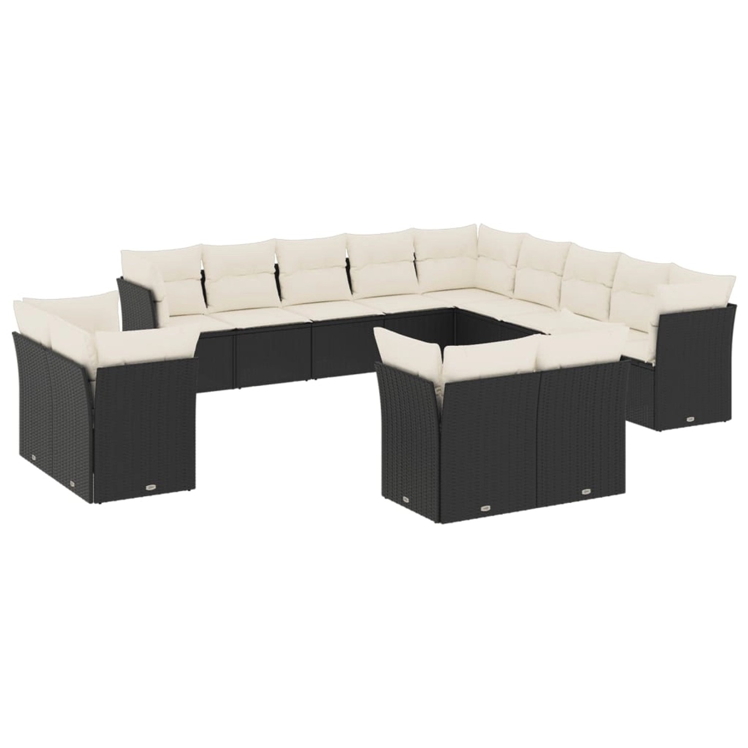 vidaXL 13-tlg Garten-Sofagarnitur mit Kissen Schwarz Poly Rattan Modell 36