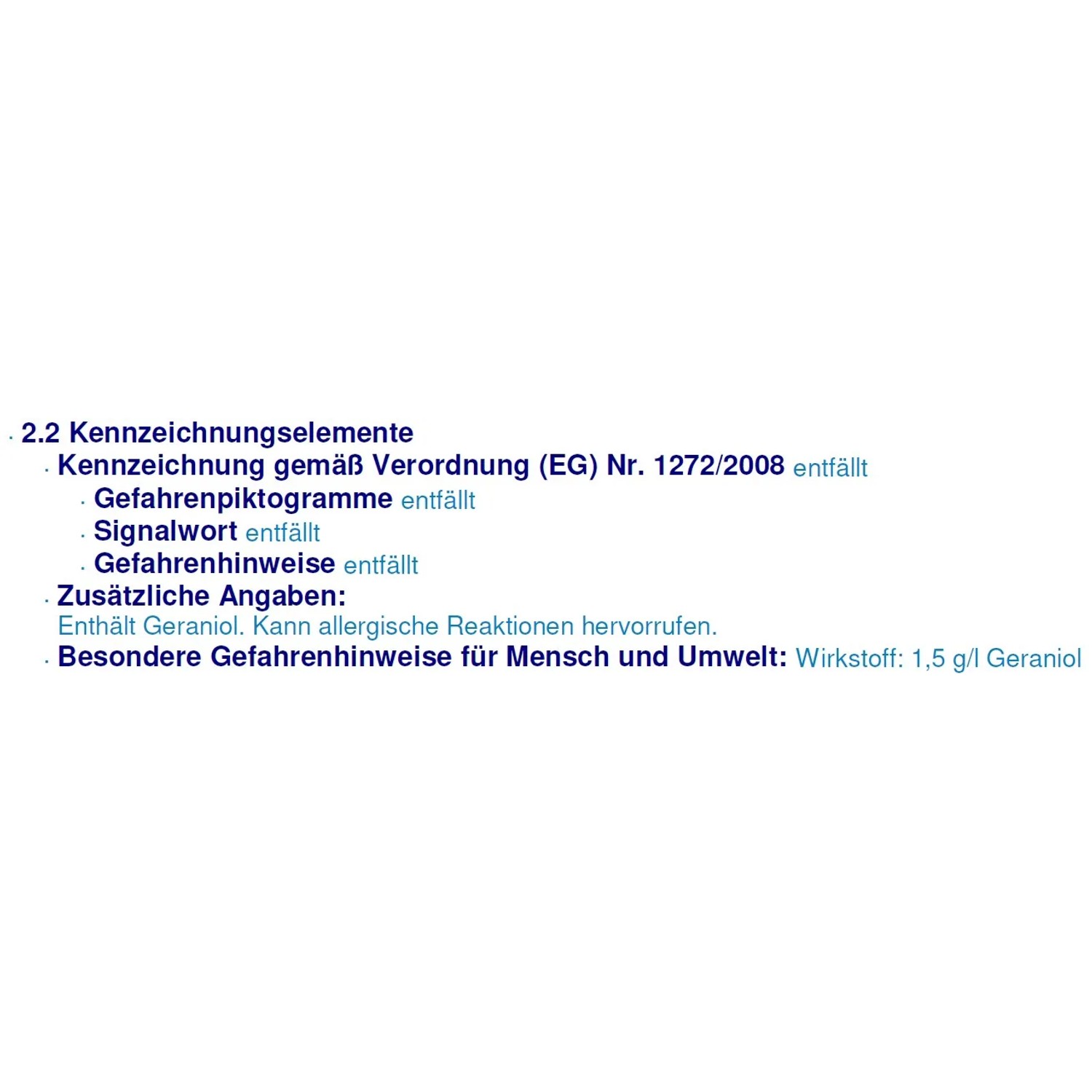 Sicherheitsdatenblatt: Kennzeichnungselemente und Gefahrenhinweise für Mensch und Umwelt.