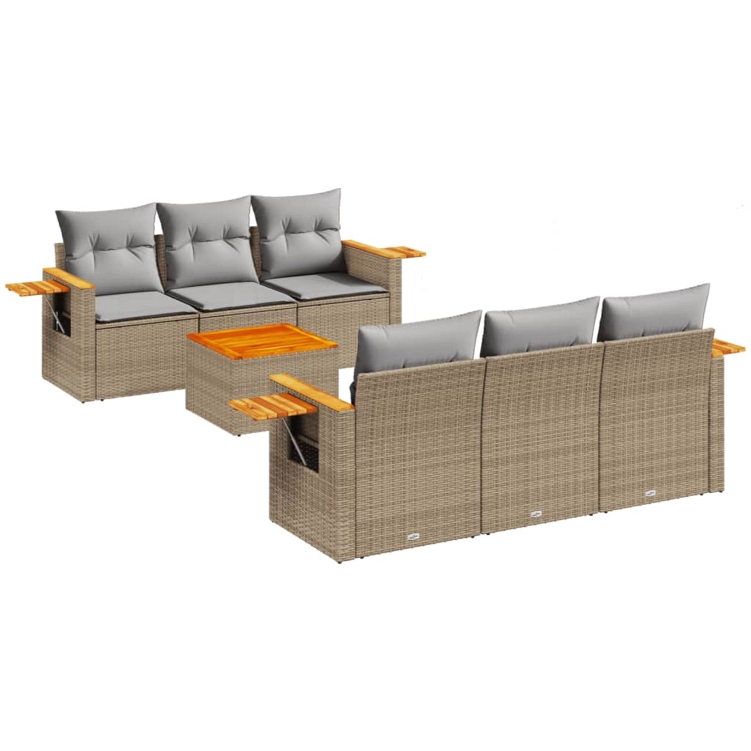 vidaXL 7-Tlg Garten-Sofagarnitur mit Kissen Beige Poly Rattan 3226633 günstig online kaufen
