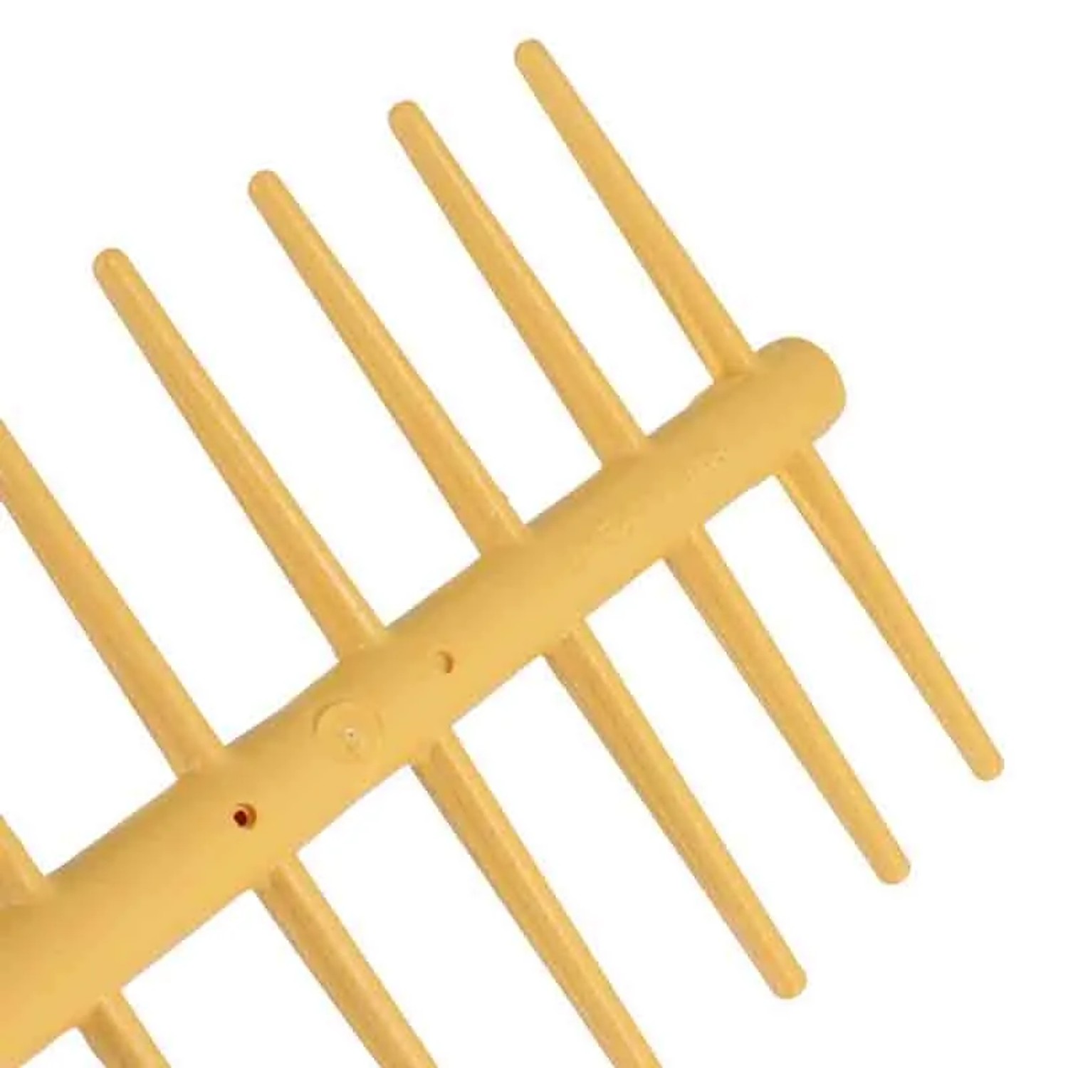 Gelber Galaflor Kunststoffrechen, doppelseitig, mit extra schrägen Zinken für Laub und Grasschnitt.