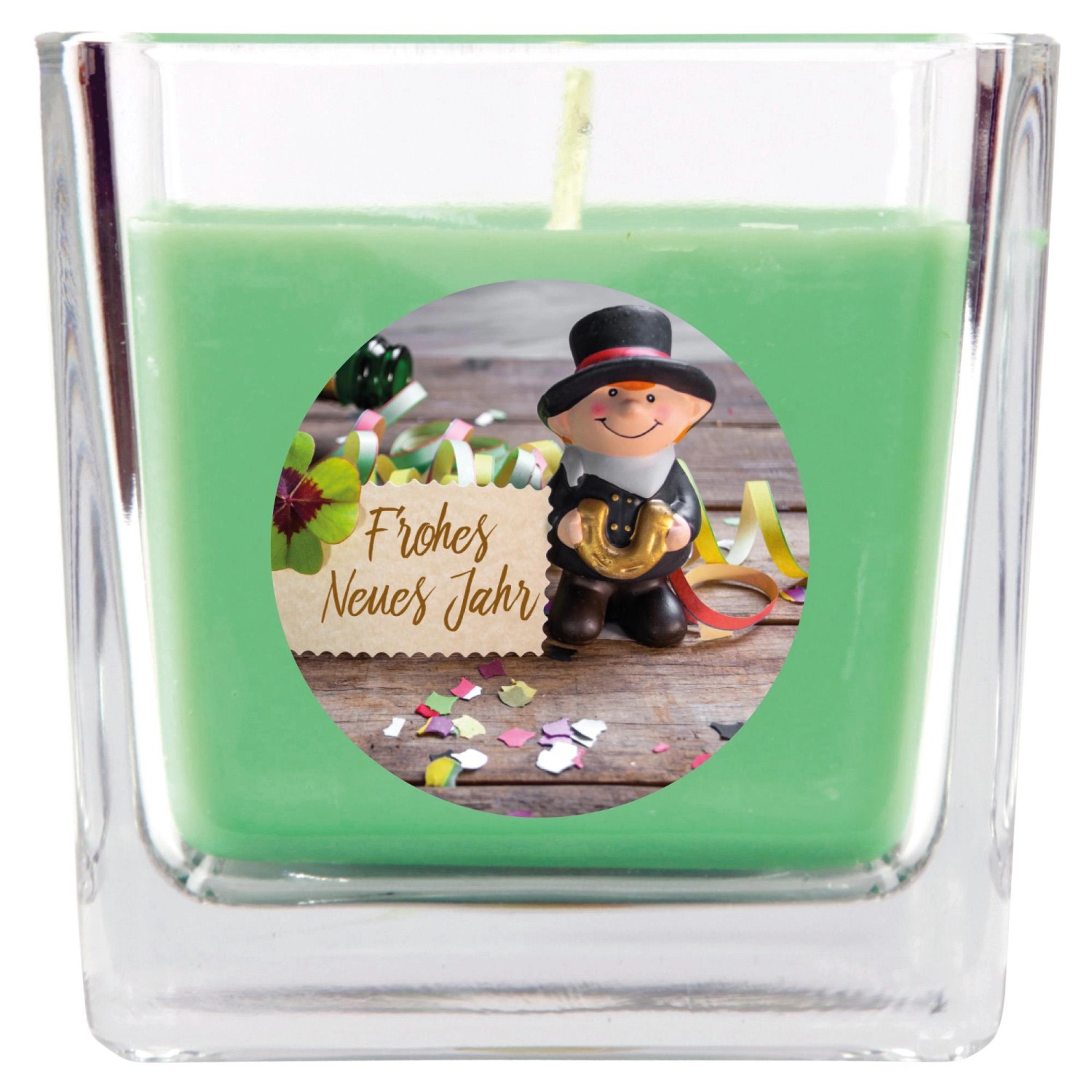 HS Candle Duftkerze & Glas Neujahr Grün Bonbon 50h günstig online kaufen