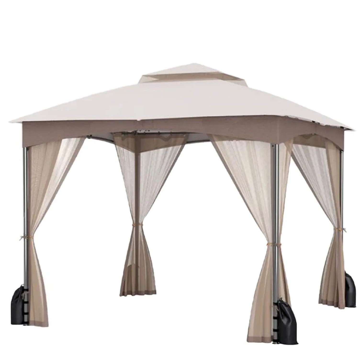 Costway 3 x 3 m Gartenpavillon mit 4 Sandsäcken & 4 Moskitonetz Khaki