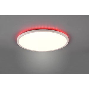 Weiße, runde Reality LED Deckenleuchte Aureo mit indirekter RGB-Beleuchtung.