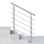 Edelstahl Geländer 100 cm mit 5 Querstäben auf Betontreppe. Gebürstetes Silber, ideal für Innen- & Außenbereich.