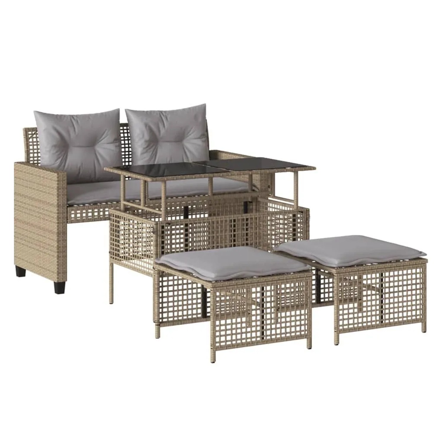 vidaXL 4-Tlg Garten-Sofagarnitur mit Kissen Beige Poly Rattan Glas 368137