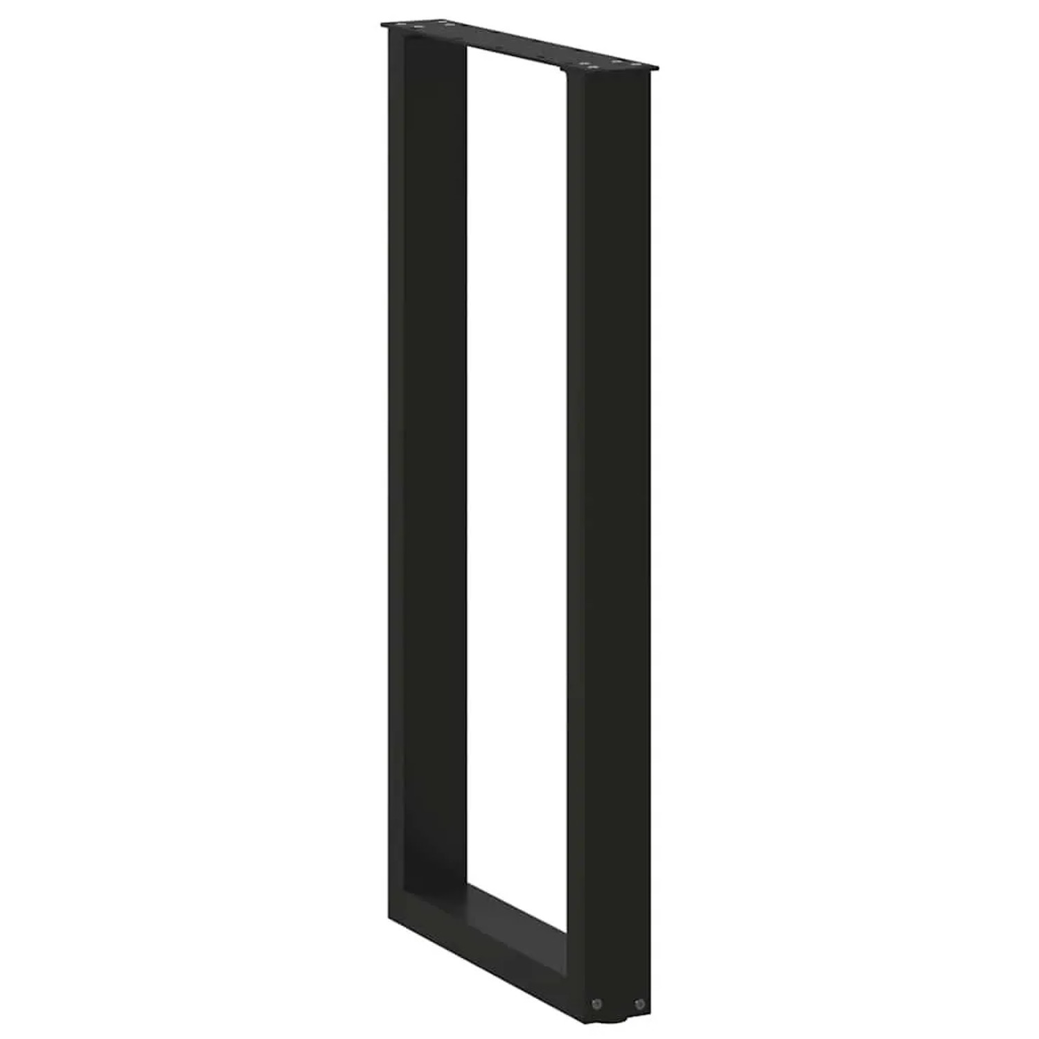 Zwei schwarze U-förmige vidaXL Bartischbeine aus Stahl, 50x100 cm, für DIY-Möbel.