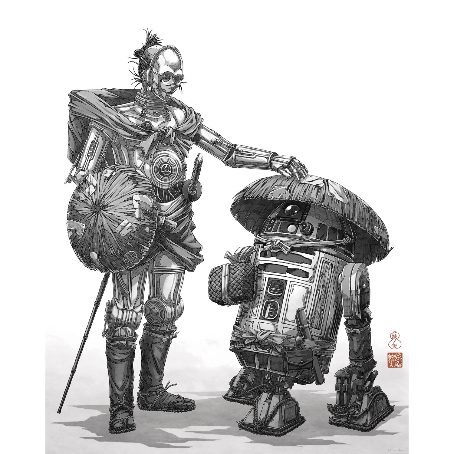 Komar Wandbild Star Wars Vision Samurai Droids 40 cm x 50 cm Schwarz-Weiß günstig online kaufen