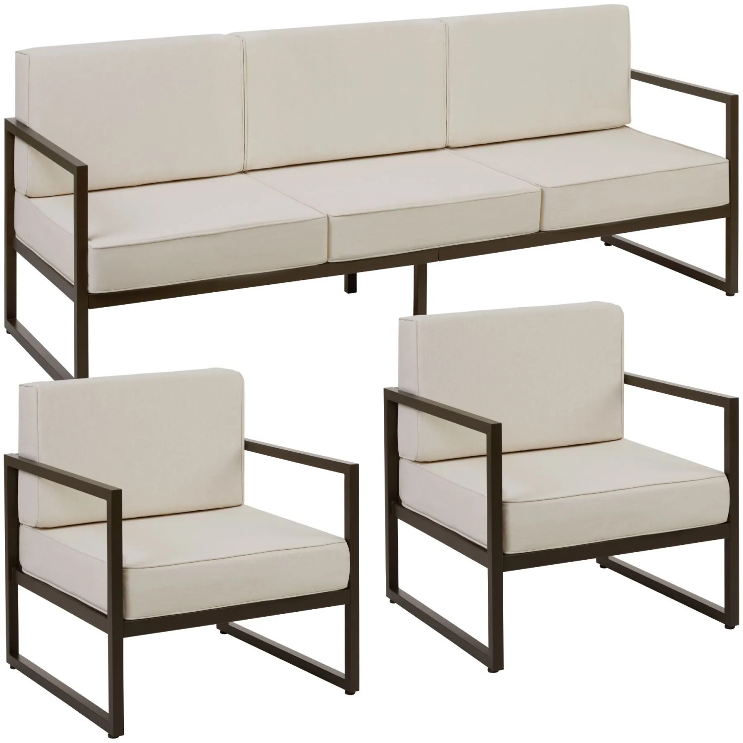 Tectake Garten Loungeset Comosa Für 5 Personen  Dicke Der Sitzpolster 14 cm Wasserabweisende  Abnehmbare Polyesterbezüge  78 x 210 x 85 cm Braun Beige