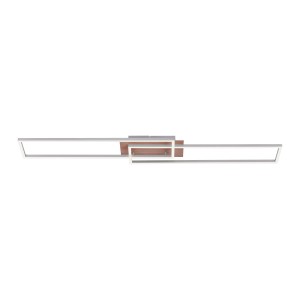 Moderne LED-Deckenleuchte Iven mit Holzdekor, 110x25 cm. Dimmbar und farblich einstellbar.