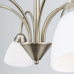 Hängeleuchte Susan, antik, 6-flammig mit weißen Glasschirmen. Lampe für Wohn- und Esszimmer.