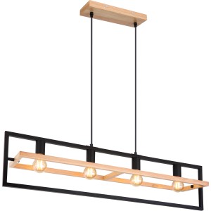 Globo Pendelleuchte Erica, 4-flammig, dunkelbraunes Holz, schwarzes Metall, modernes Design.