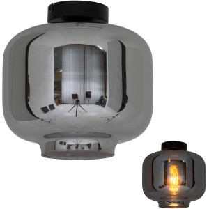 Anthrazitfarbene Näve Deckenleuchte Vaso, Ø 25 cm, mit rundem Rauchglas-Schirm.