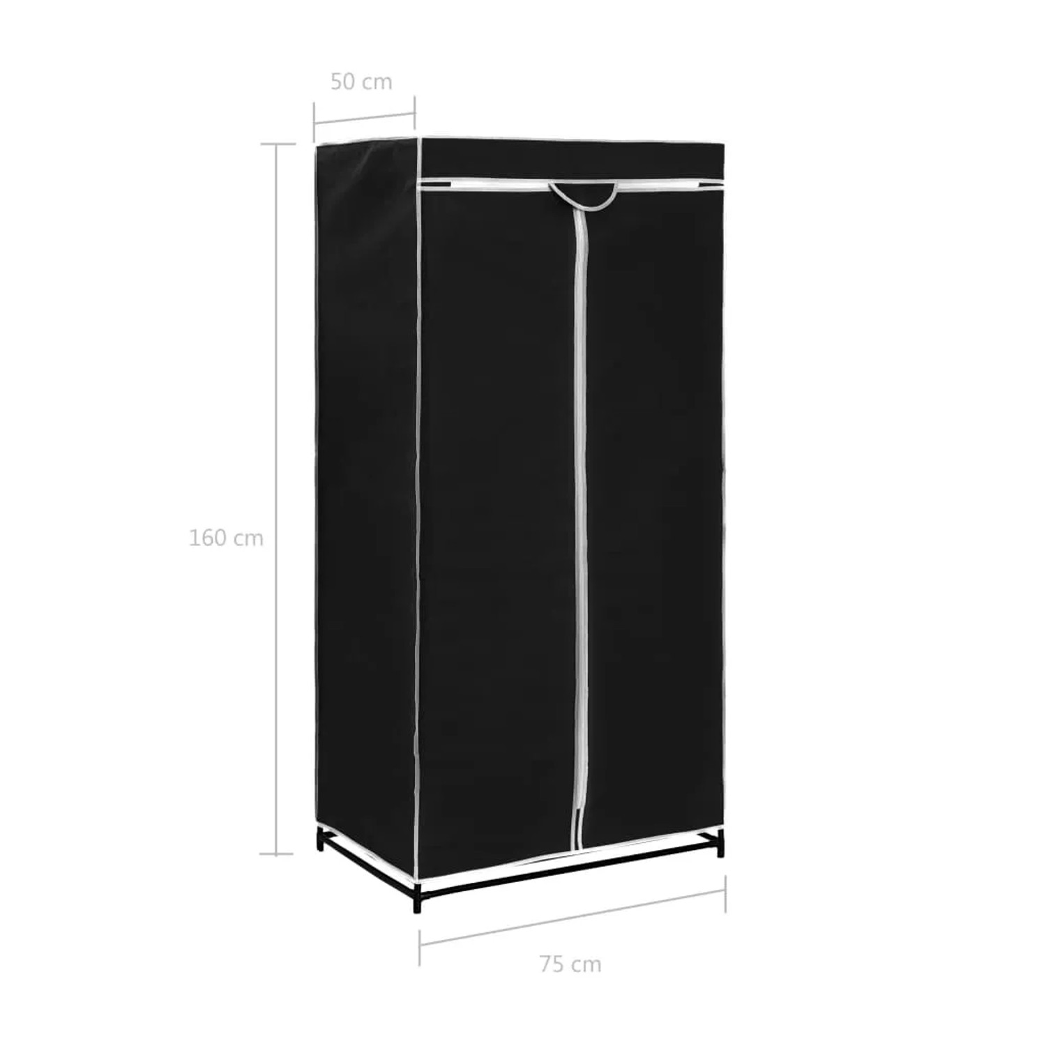 vidaXL Kleiderschrank, schwarz, 75x50x160 cm, mit Stoffbezug und Reißverschluss.