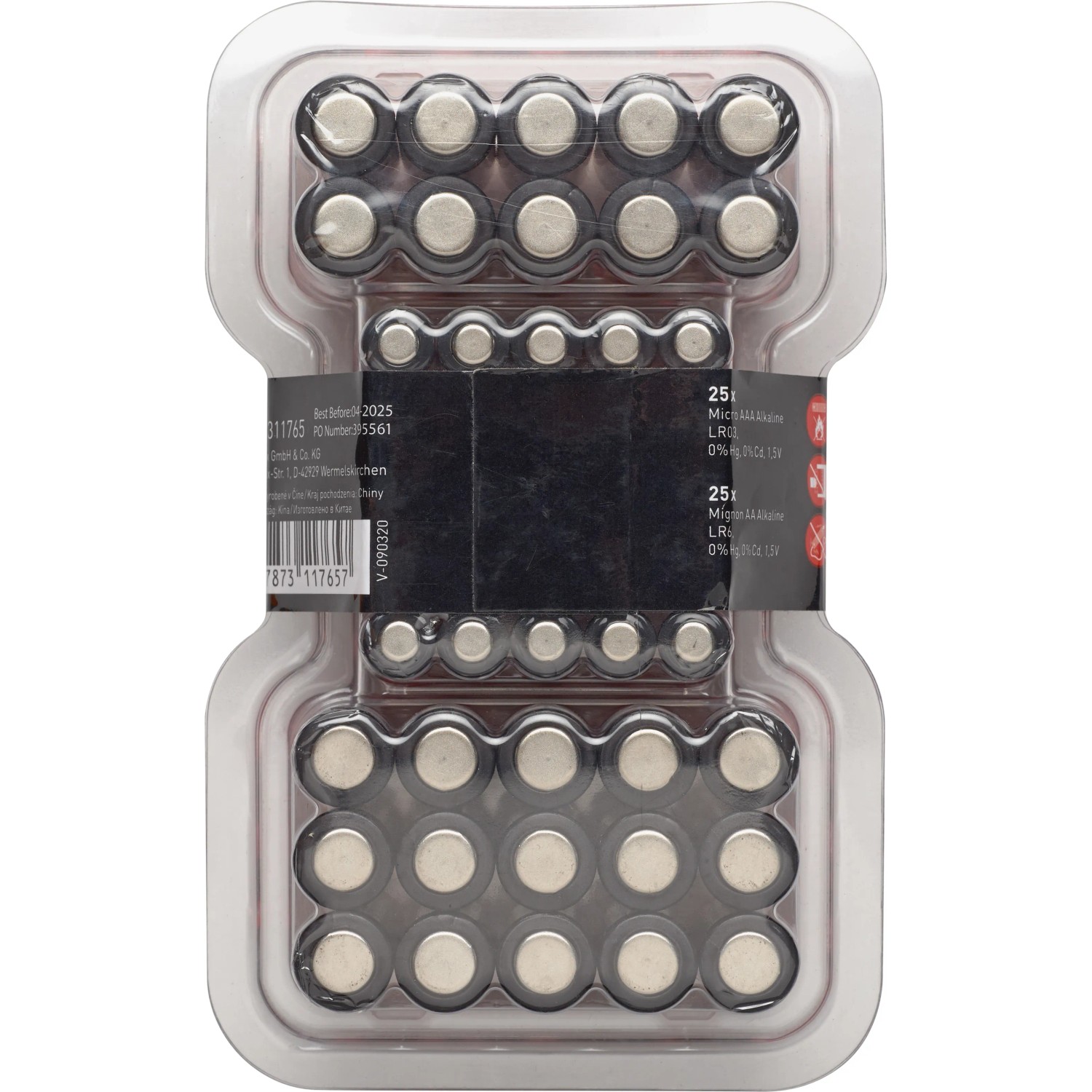 Alkaline Batterien AAA und AA, 50er Pack in transparenter Verpackung.