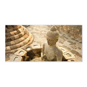 Banjado Magnettafel mit Buddha-Motiv, 78x37cm. Weiße Magnetwand für Notizen und Deko.