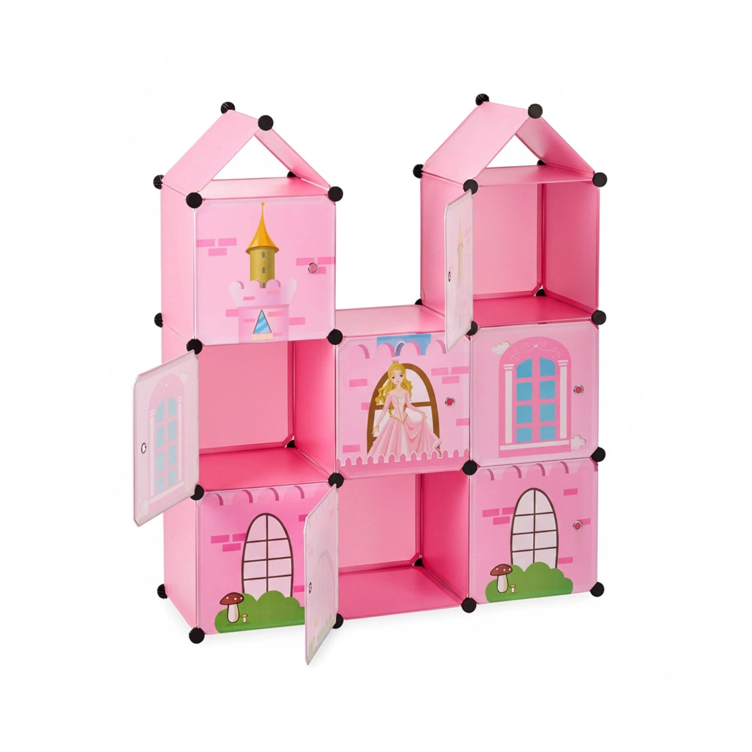 Relaxdays Steckregal Kinderzimmer Kunststoff Metall Rosa Mit 8 Fächern 128 cm x 110 cm x 37 cm