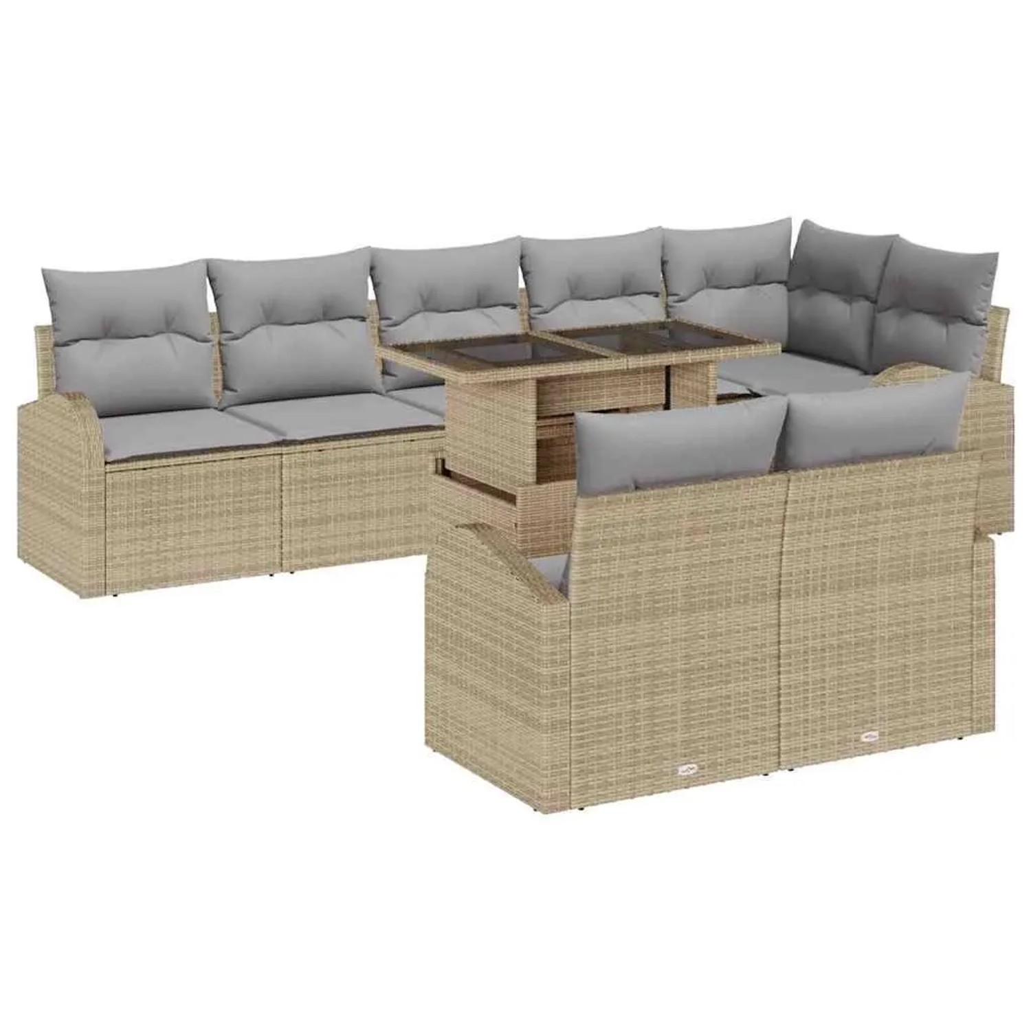 vidaXL Sofa Set mit Kissen 9-Tlg Beige und Hellgrau Poly-Rattan 3348666 günstig online kaufen