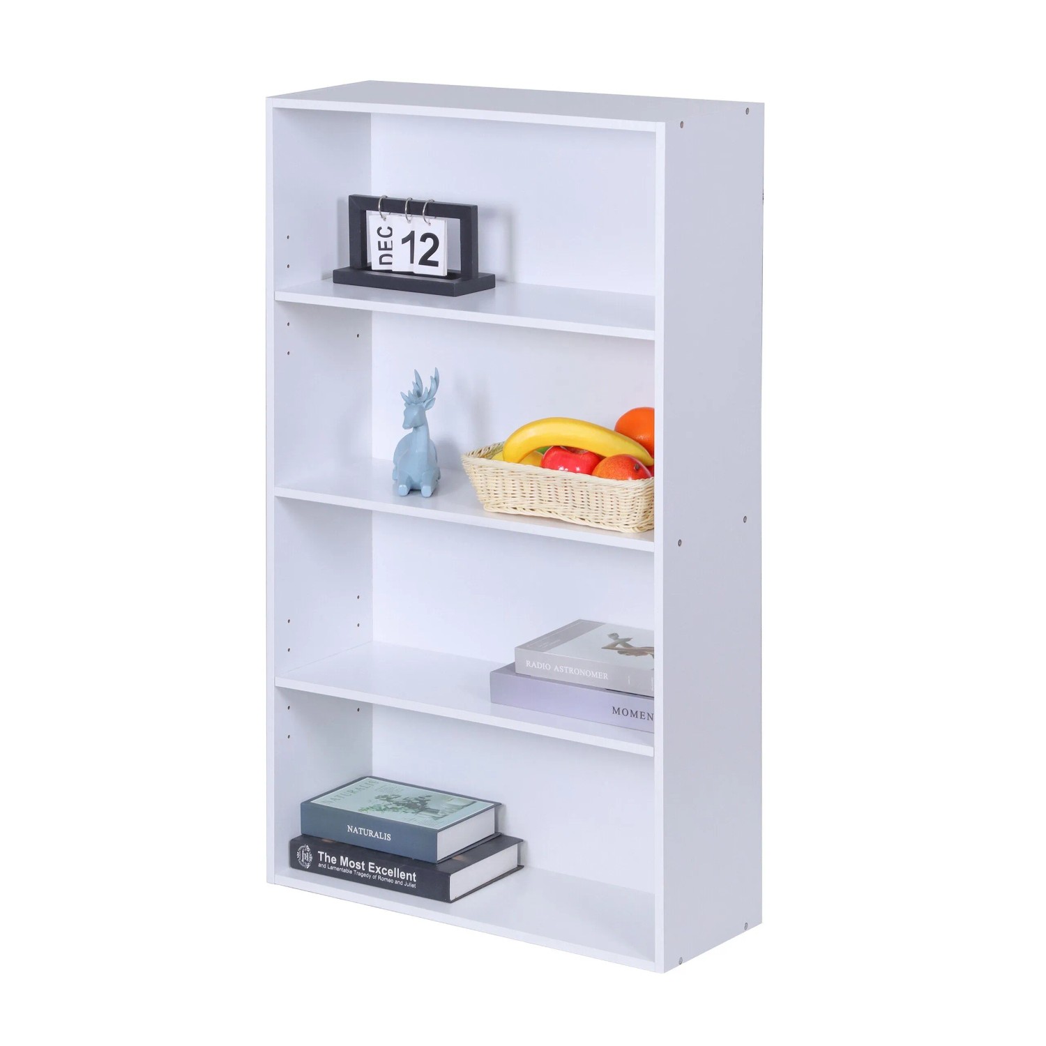 Relaxdays Bücherregal Holzwerkstoff Weiß Verstellbar 4 Ebenen 108 cm x 60 cm x 24 cm
