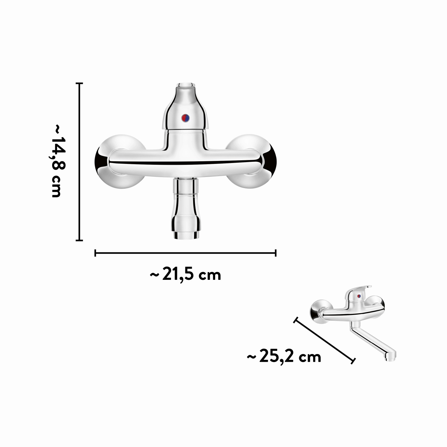 baliv Küchenarmatur KI-1220 Chrom, Wandarmatur mit Maßen für die Montage.