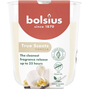 Bolsius Duftkerze True Scents Vanille im Glas, elfenbeinfarben, klein, für bis zu 25 Stunden Duft.