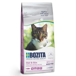 Bozita Katzen-Trockenfutter Hair & Skin Lachs, 2 kg Packung. Weizenfreies Futter für gesunde Haut und Fell.