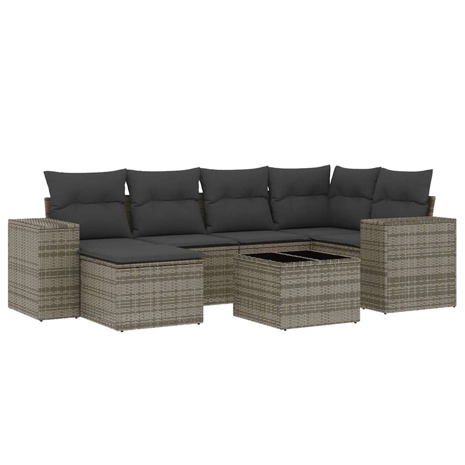 vidaXL 7-Tlg Garten-Sofagarnitur mit Kissen Grau Poly Rattan 3222869 günstig online kaufen