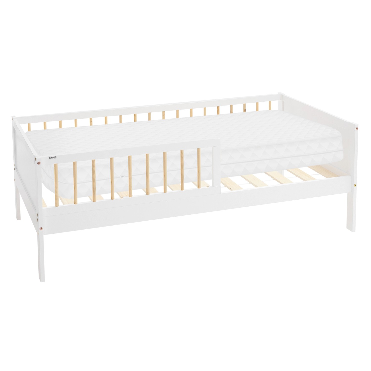 ML-Design Kinderbett 80x160 cm Weiß-Natur Einzelbett mit Matratze