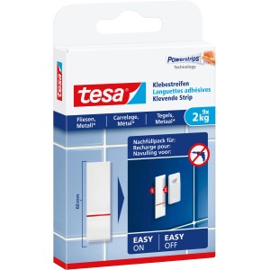 Tesa Klebestreifen für Fliesen und Metall, 2kg, 9 Stück, zur spurlosen Befestigung.
