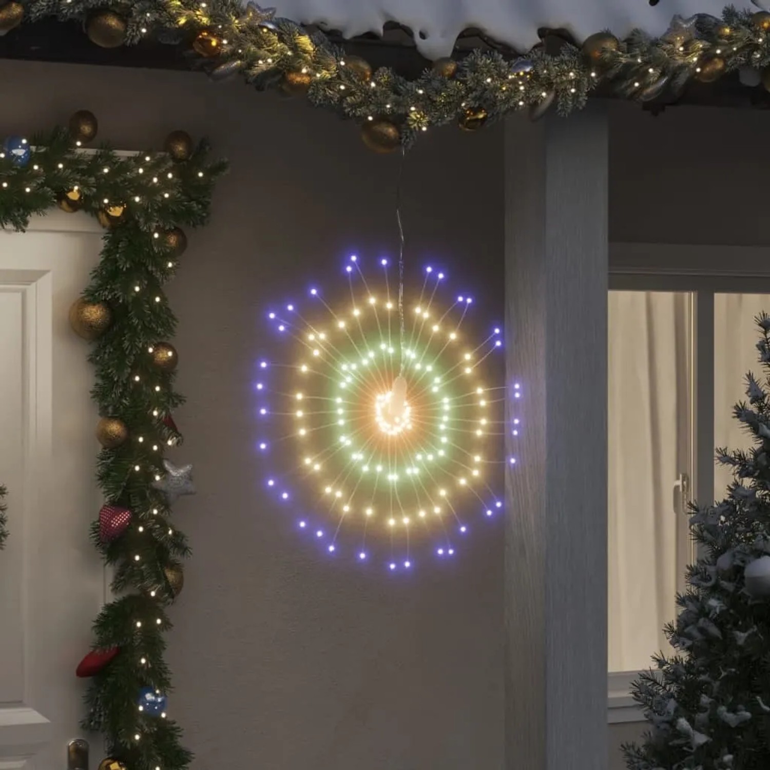 Mehrfarbige vidaXL LED Feuerwerk Lichterkette (8 Stk) für Außen, 140 LEDs pro Stück.