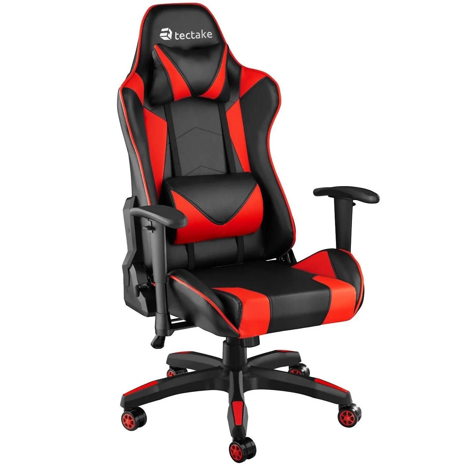 Tectake Racing Gaming Stuhl Twink Ergonomische Form  Mit Verstellbarer Rückenlehne Dicke Polsterung  69 x 68 x 125 cm Schwarz Rot