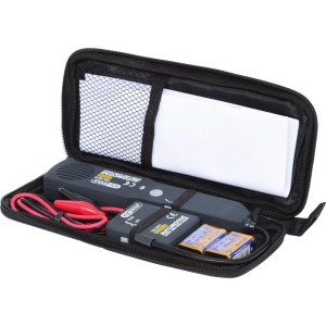 KS TOOLS Kurzschlussdetektor Set in schwarzer Tasche mit Kabeltester, Krokodilklemmen und Batterien für 12-42V Systeme.